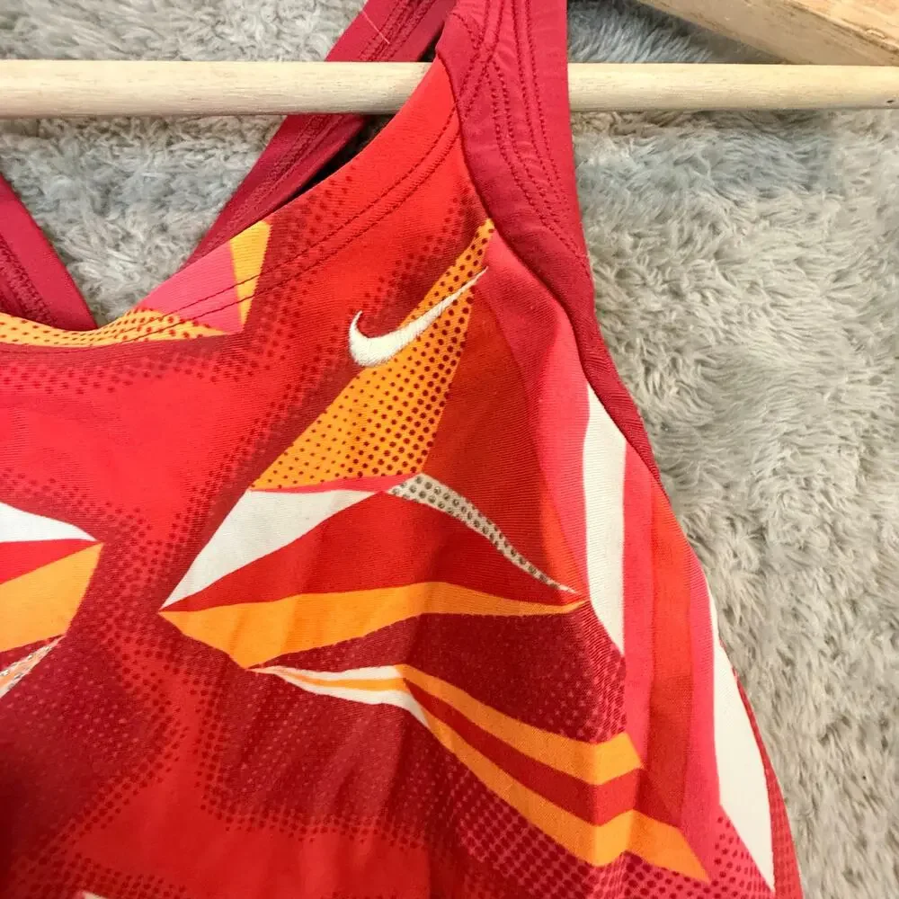 Nike Swimsuit Jagged Geo Red Orange Swimsuit One Piece Racerback 28 Girls 12